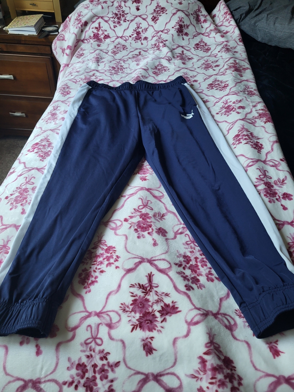 Womens Puma Navy Joggers with White Side Stripes